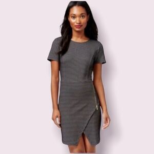 NWT Kensie Black & White Checkered Knit Zipper Skirt Dress Women's Size M